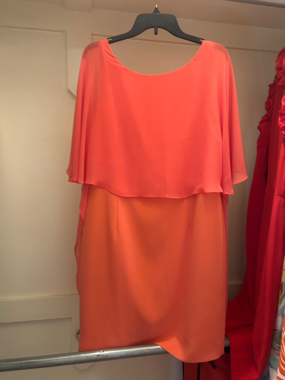 Tahari Coral to Orange Layered Midi Dress